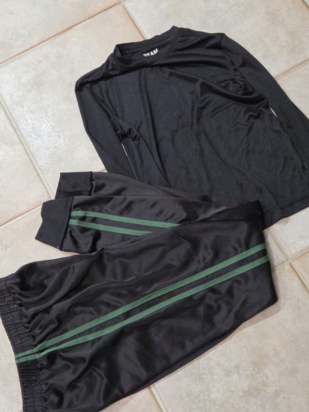 Kids Black Athletic Track Pants with Green Stripe And Drifit Athletic LS